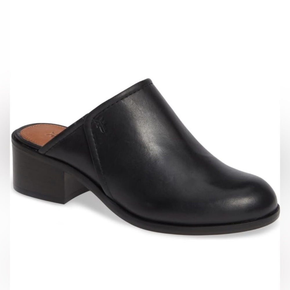Frye Black Leather Mule Clogs